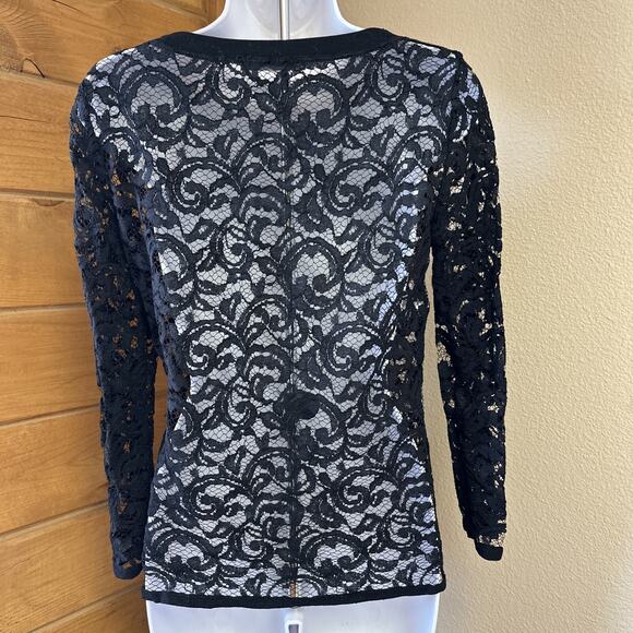 ALBERTA FERRETTI Womens US 6 Black Lace Embroidered Long Sleeve Blouse Top Italy - Picture 3 of 11